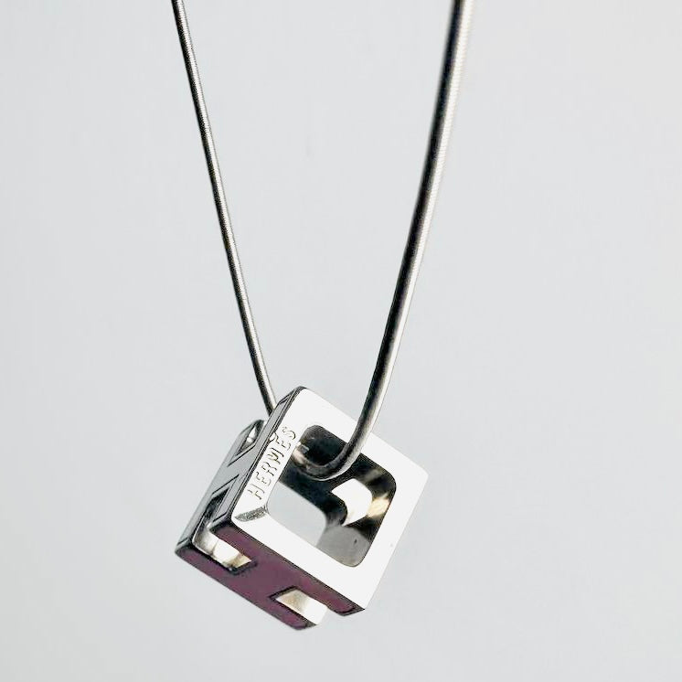 Hermes Rose Dragee Pink Cube H Cage D’Hermes Monogram Logo Pendant Necklace
