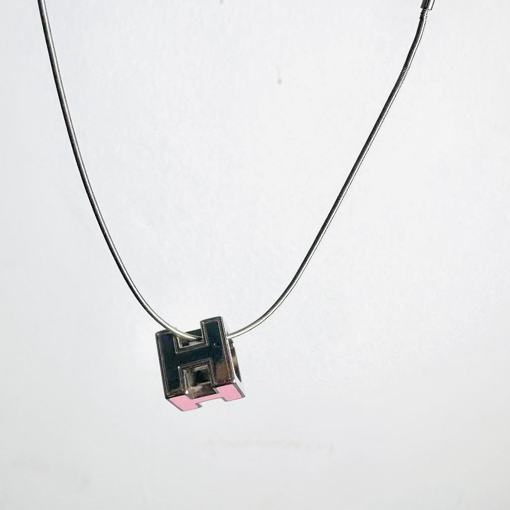 Hermes Rose Dragee Pink Cube H Cage D’Hermes Monogram Logo Pendant Necklace