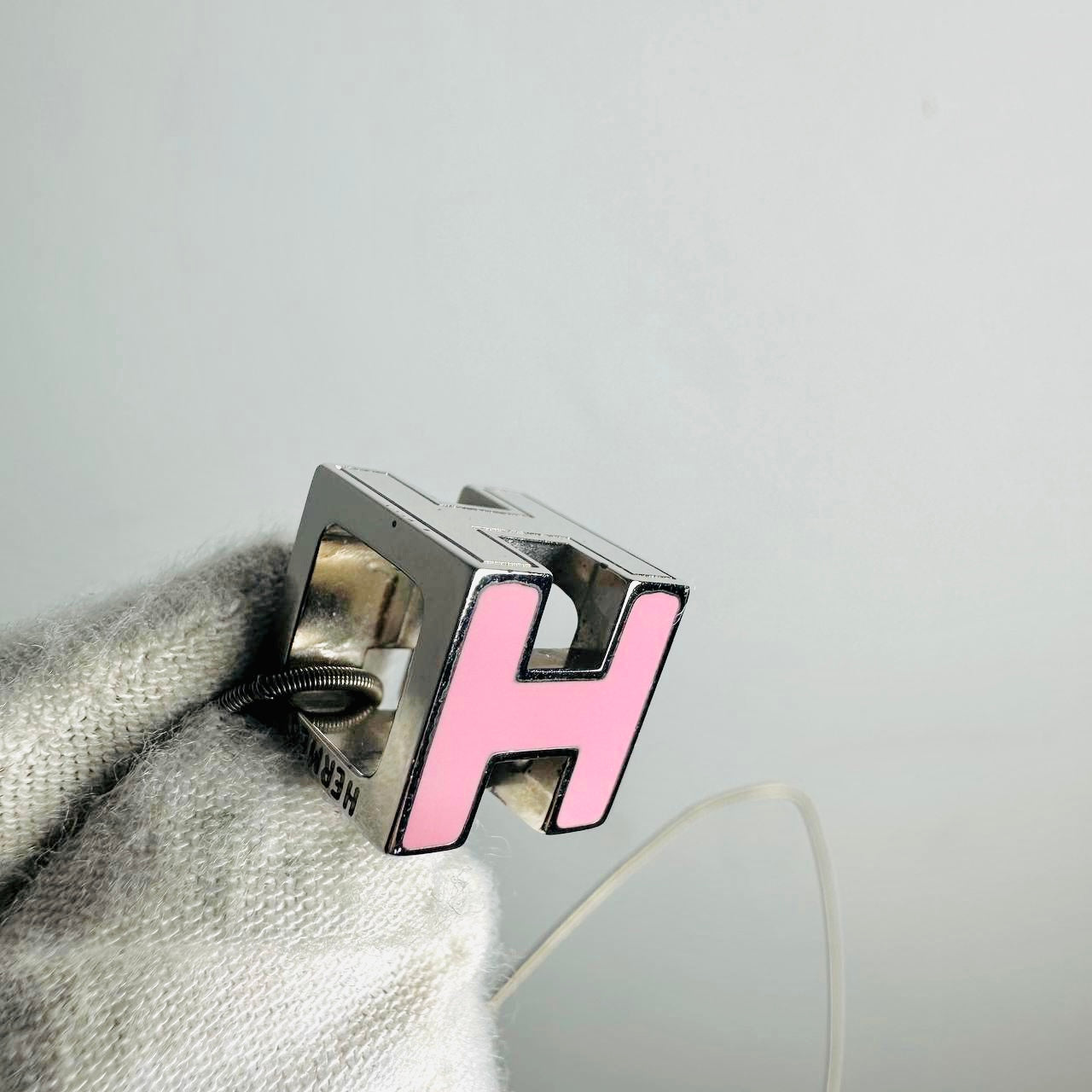 Hermes Rose Dragee Pink Cube H Cage D’Hermes Monogram Logo Pendant Necklace