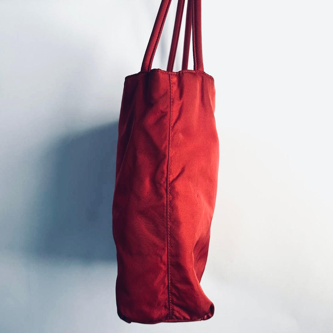 Prada Deep Red Tessuto City Classic Logo Nylon Shopper Shoulder Tote Bag