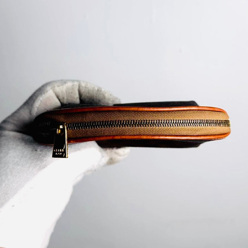 Celine Brown GHW Triomphe Macadam Monogram Logo GHW Mini Zip Clutch Pouch Case