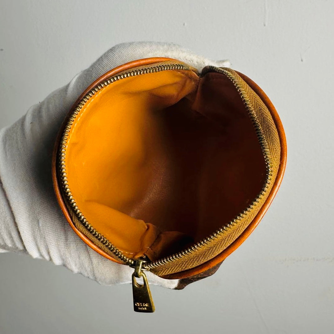 Celine Brown GHW Triomphe Macadam Monogram Logo GHW Mini Zip Clutch Pouch Case