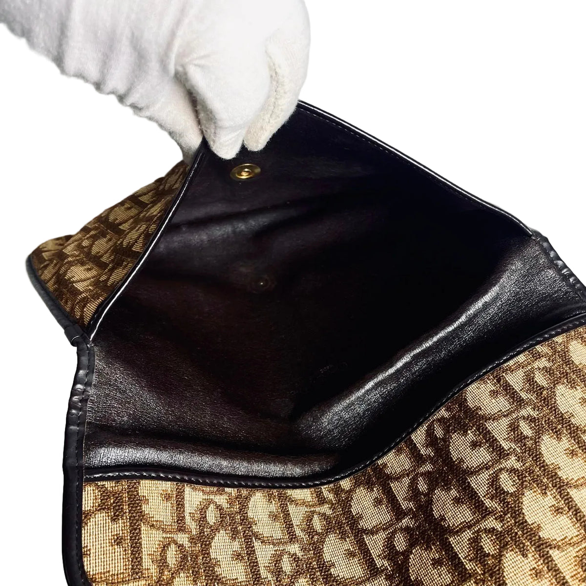 Christian Dior Brown Oblique Monogram Logo Flap Flat Clutch Pouch Case