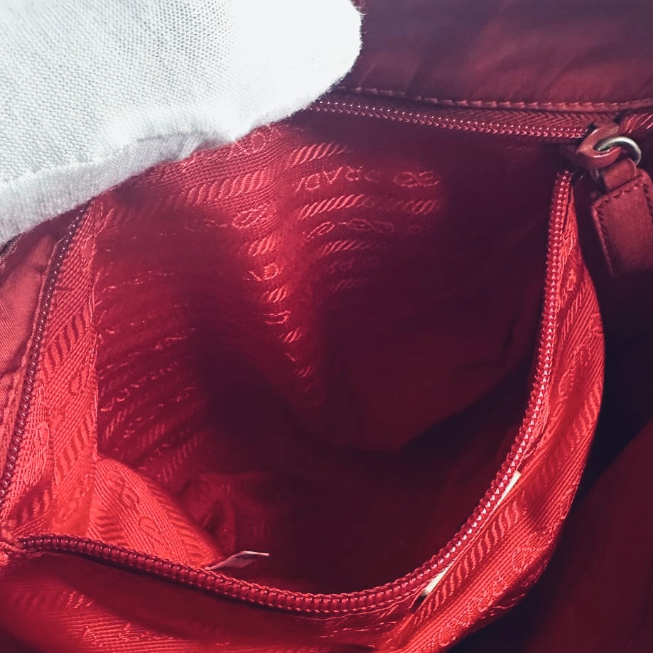 Prada Deep Red Tessuto City Classic Logo Nylon Shopper Shoulder Tote Bag