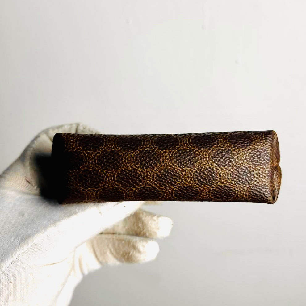 Celine Brown GHW Triomphe Macadam Monogram Logo GHW Mini Zip Clutch Pouch Case