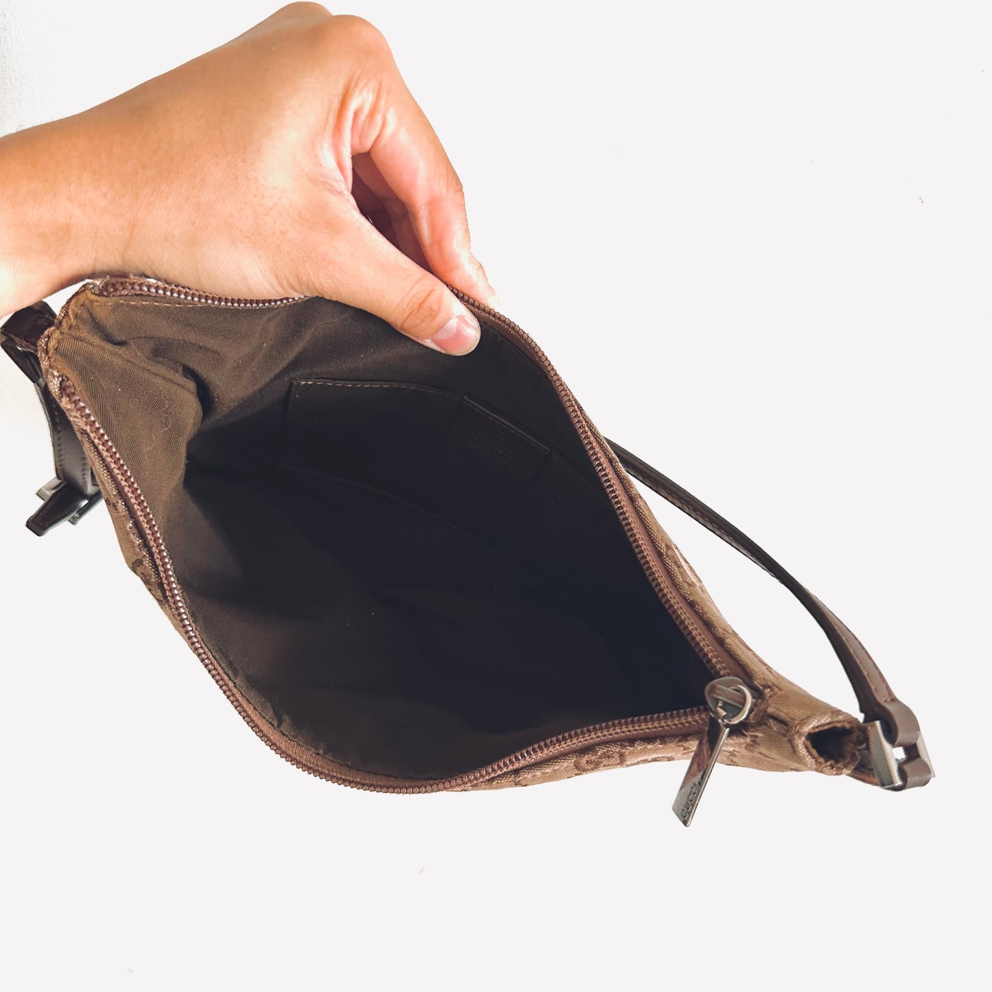 Gucci Brown GG Monogram Logo Small Hobo Pochette Baguette Shoulder Bag