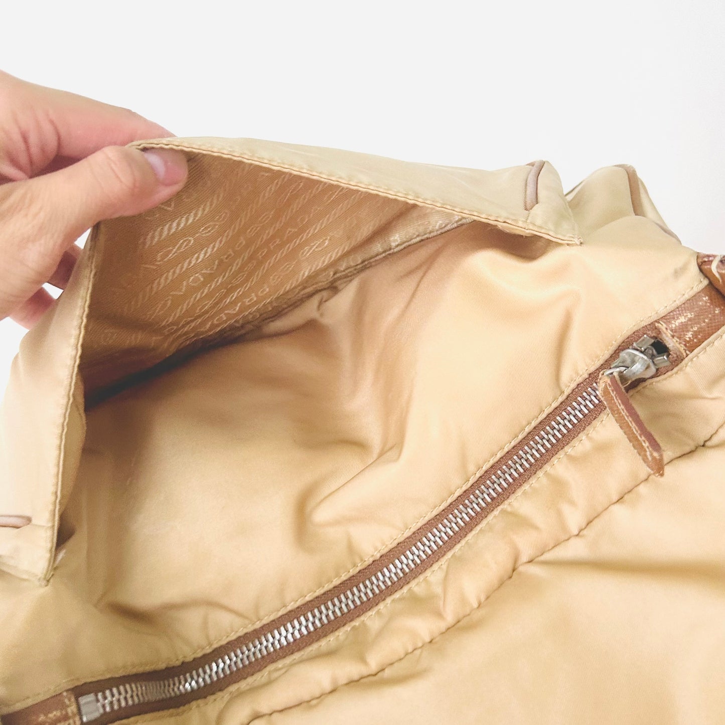 Prada Beige Tessuto Classic Logo Nylon Flap Baguette Hobo Pochette Shoulder Bag