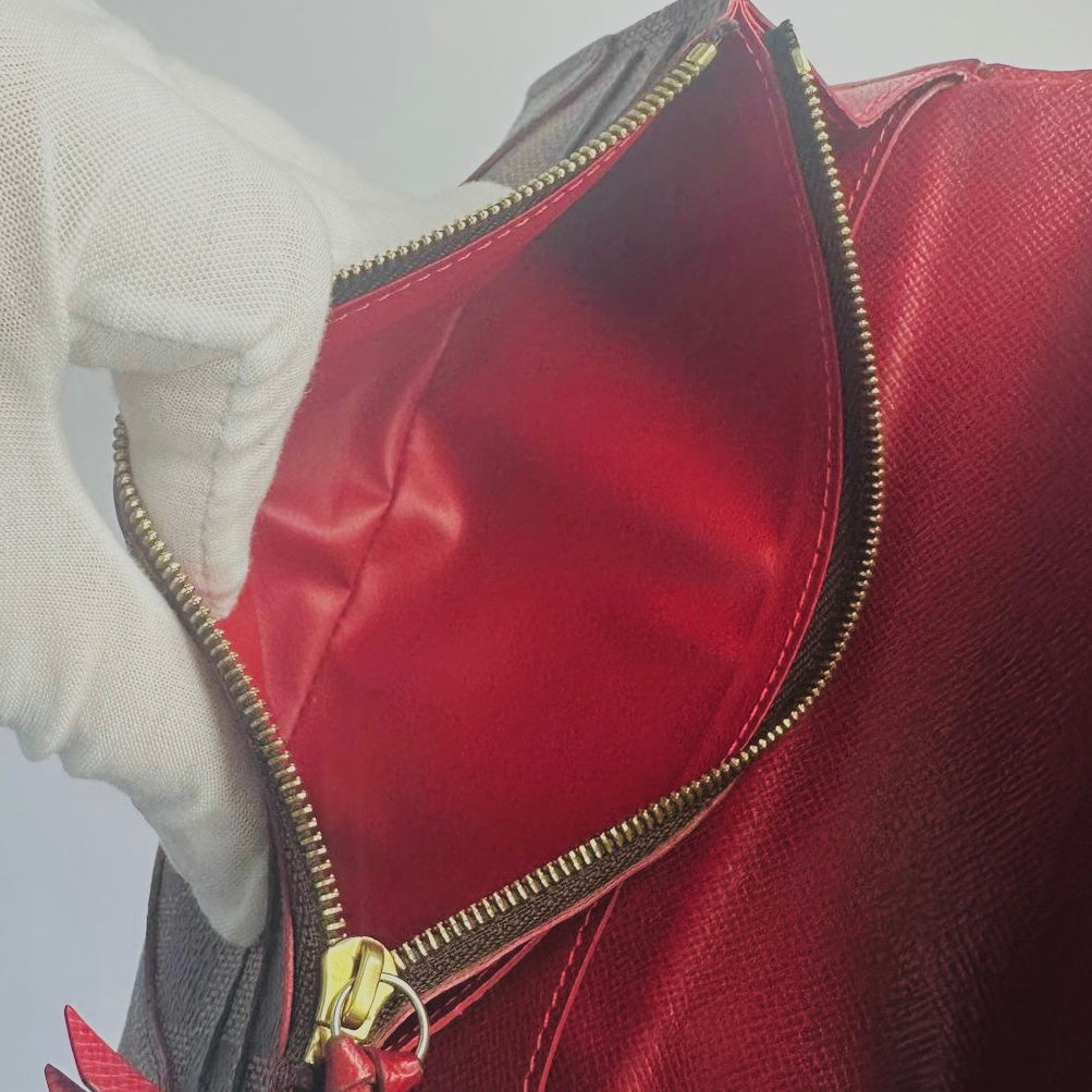 Louis Vuitton LV Caissa Emilie Damier Ebene DE Monogram Logo / Cerise Red GHW Flap Long Wallet