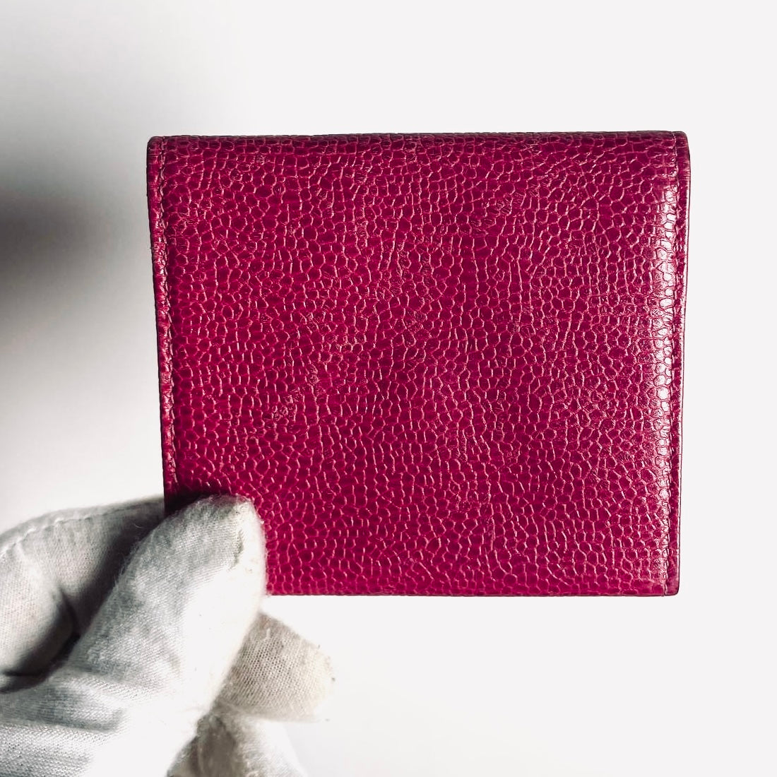 Chanel Fuchsia Pink CC Logo Caviar Leather Flap Compact Cardholder Wallet 3s