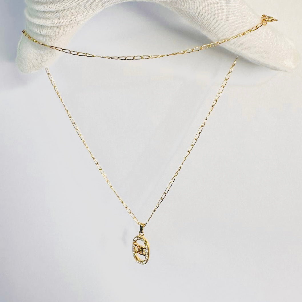 Celine Triomphe Gold Monogram Logo Rhinestone Crystals Vintage Classic Pendant Necklace
