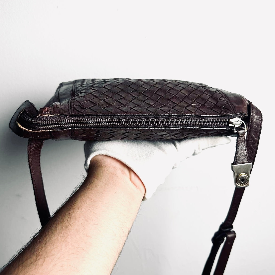 Bottega Veneta BV Dark Brown GHW Intrecciato Nappa Woven Leather Shoulder Sling Vintage Bag