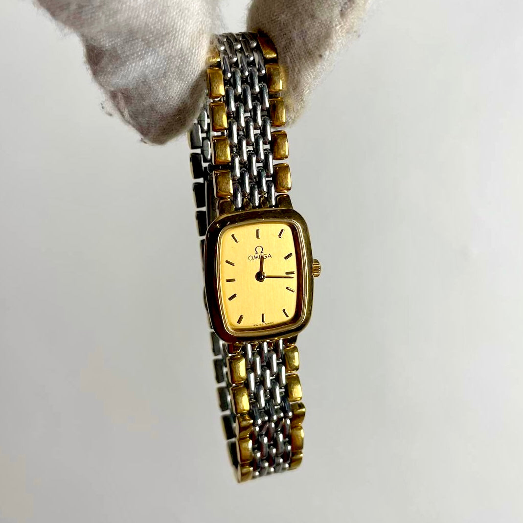 Omega Gold Rectangular Dial Two Tone Stainless Steel 18MM Vintage Watch