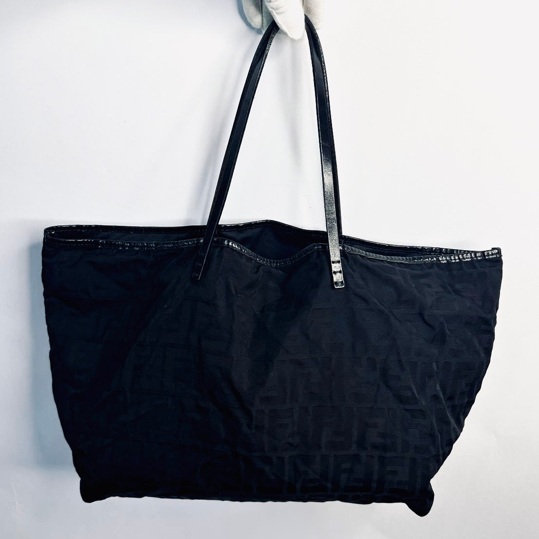 Fendi Black Zucca Zucchino FF Monogram Logo Shoulder Shopper Tote Bag With Pouch