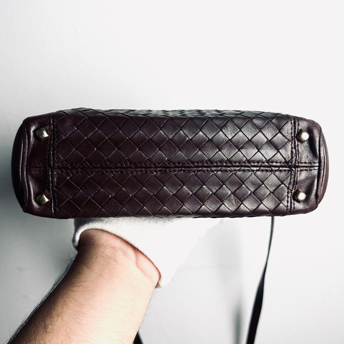 Bottega Veneta BV Dark Brown GHW Intrecciato Nappa Woven Leather Shoulder Sling Vintage Bag