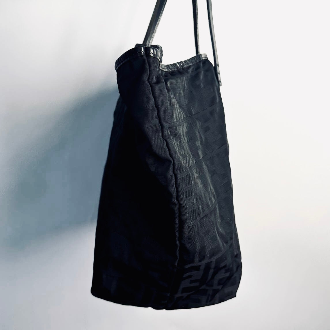Fendi Black Zucca Zucchino FF Monogram Logo Shoulder Shopper Tote Bag With Pouch
