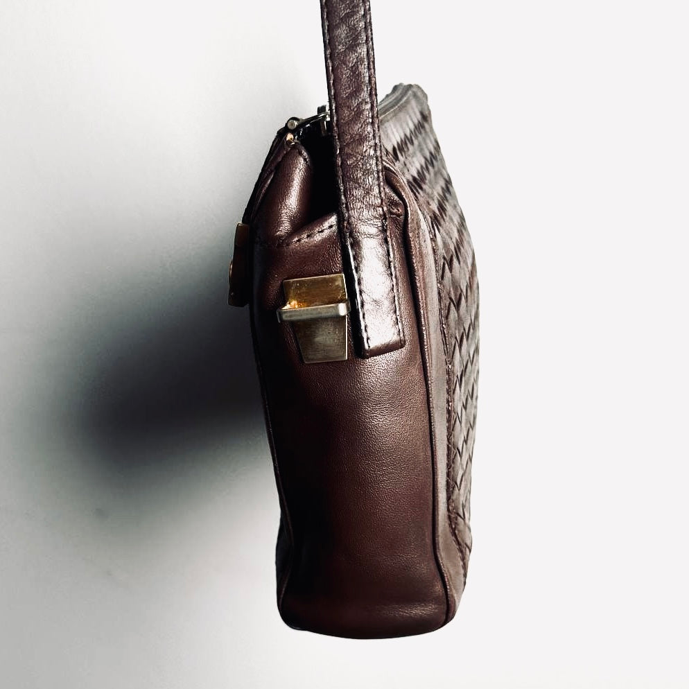 Bottega Veneta BV Dark Brown GHW Intrecciato Nappa Woven Leather Shoulder Sling Vintage Bag