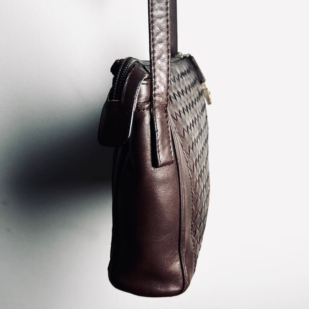 Bottega Veneta BV Dark Brown GHW Intrecciato Nappa Woven Leather Shoulder Sling Vintage Bag