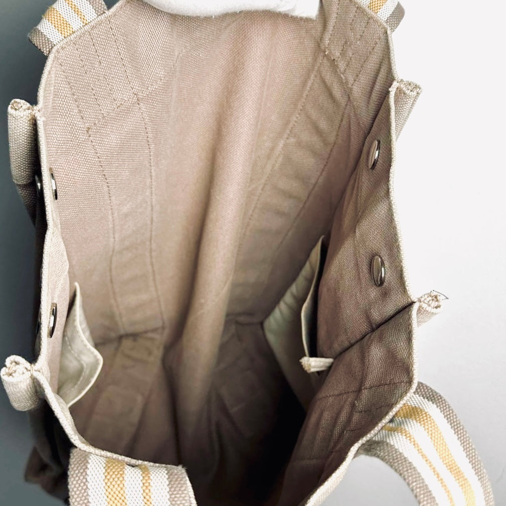 Hermes Herline Aline Taupe Brown Beige Fourre Toile MM Vertical Tall Structured Shopper Tote Bag