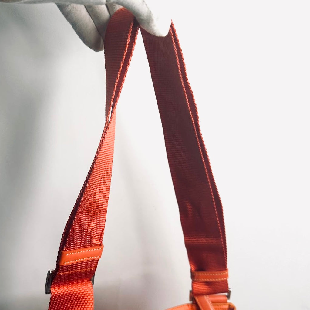 Prada Orange Tessuto Nylon Classic Monogram Logo Small Zipper Shoulder Sling Bag