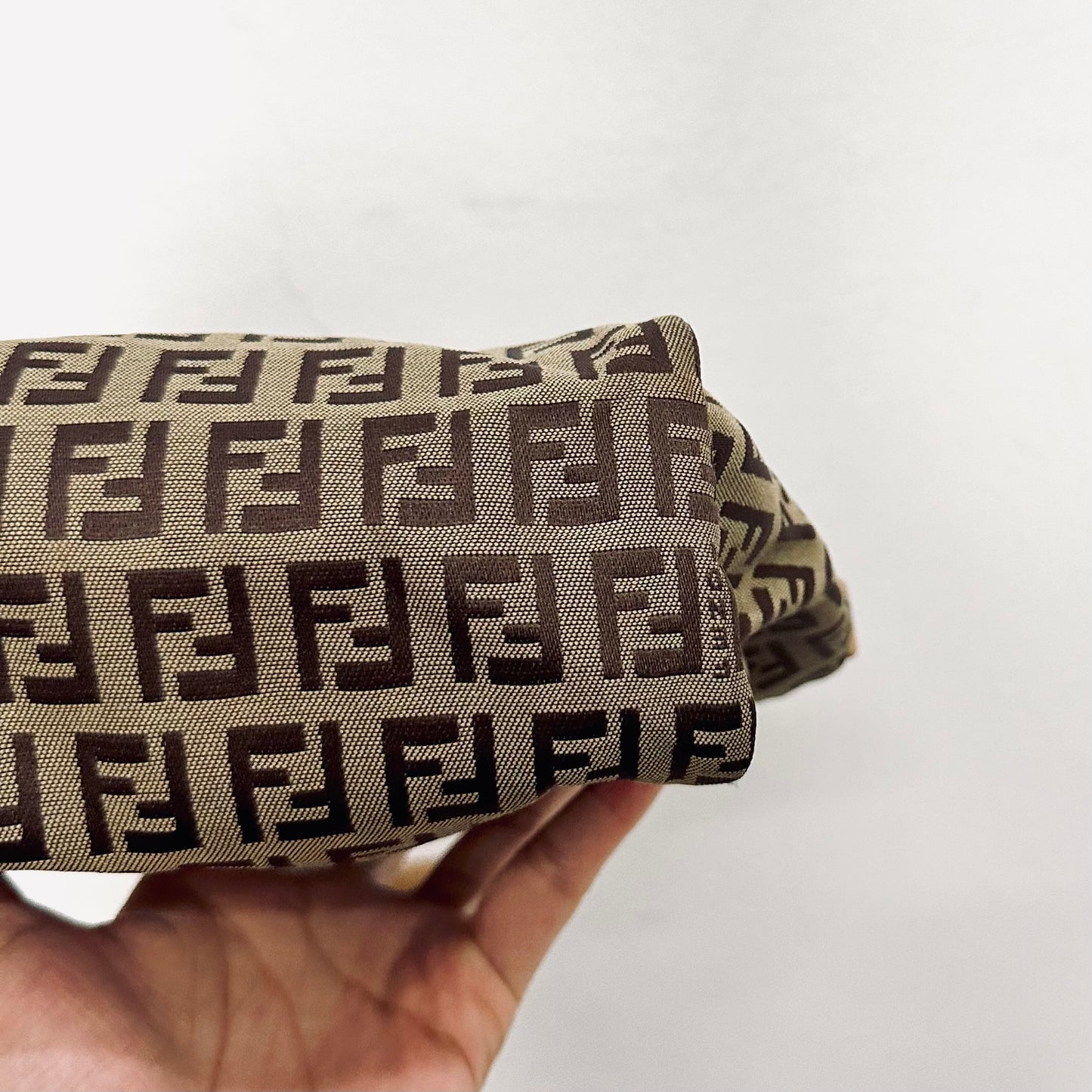 Fendi Dark Brown Zucca FF Monogram Logo Mini Bucket Dumpling Zip Tote Bag