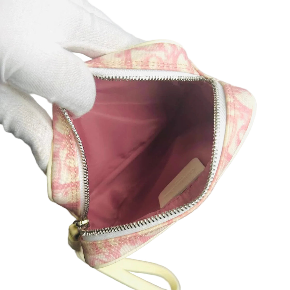 Christian Dior CD Diorissimo Pink Oblique Monogram Logo Zip Wrislet Cosmetic Pouch Clutch Case