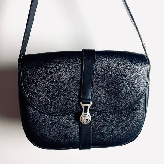Christian Dior CD Black GHW Honeycomb Oblique Logo Monogram Flap Vintage Shoulder Sling Bag