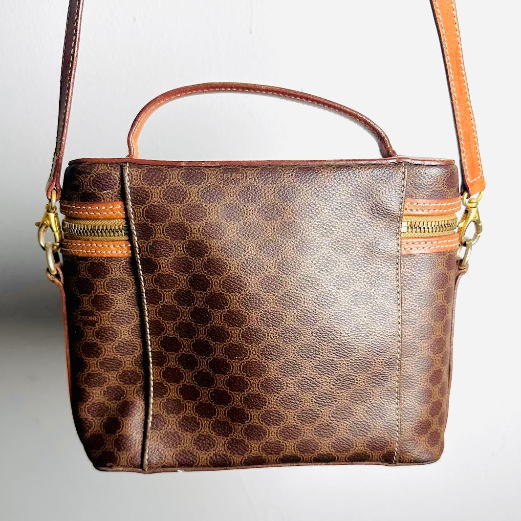 Celine Triomphe Macadam Monogram Logo GHW Vintage Vanity Case 2-Way Shoulder Sling Top Handle Bag