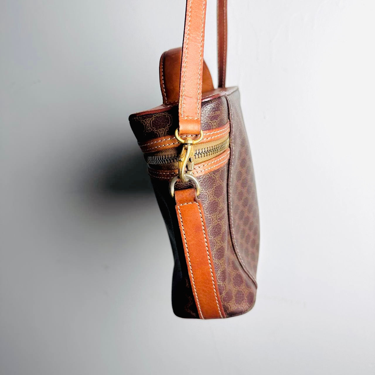 Celine Triomphe Macadam Monogram Logo GHW Vintage Vanity Case 2-Way Shoulder Sling Top Handle Bag