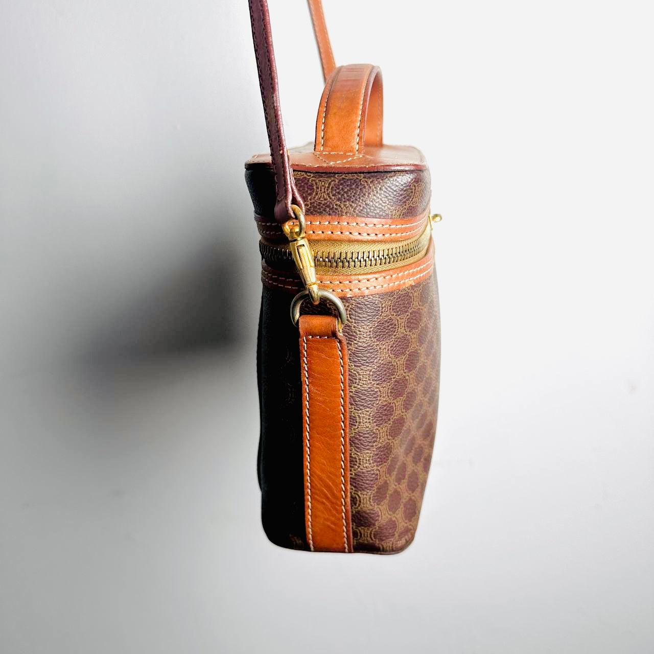 Celine Triomphe Macadam Monogram Logo GHW Vintage Vanity Case 2-Way Shoulder Sling Top Handle Bag