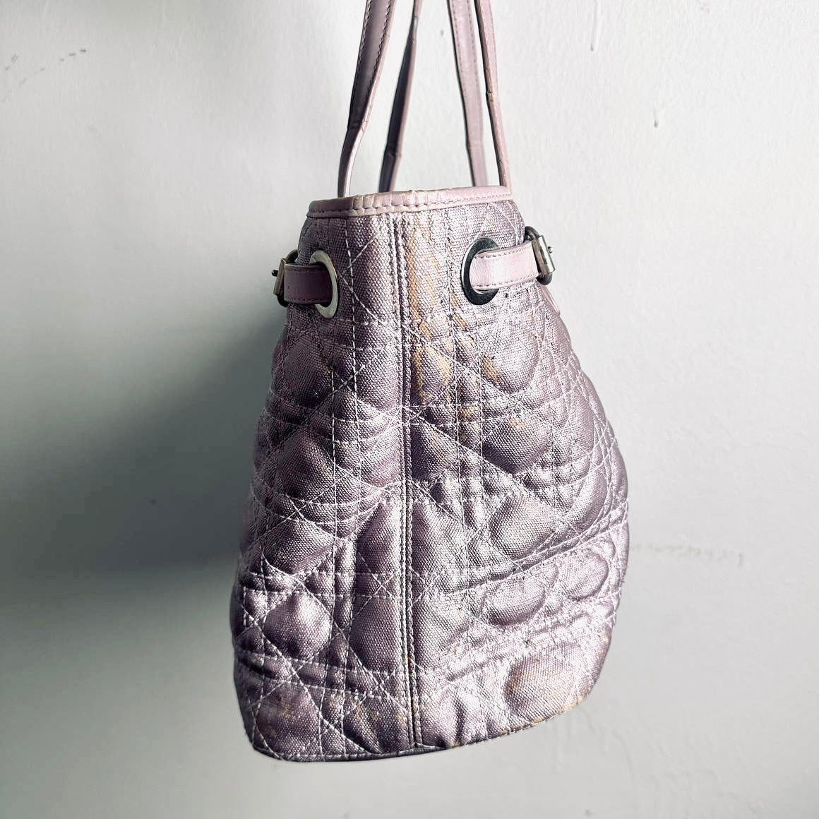 Christian Dior CD Lady Dior Panarea Lavender Purple Cannage Quilted Fabric Medium Shopper Shoulder Tote Bag
