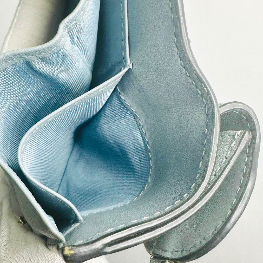Christian Dior CD Cloud Grey Blue GHW Saddle Lotus Oblique Monogram Logo Flap Compact Trifold Wallet