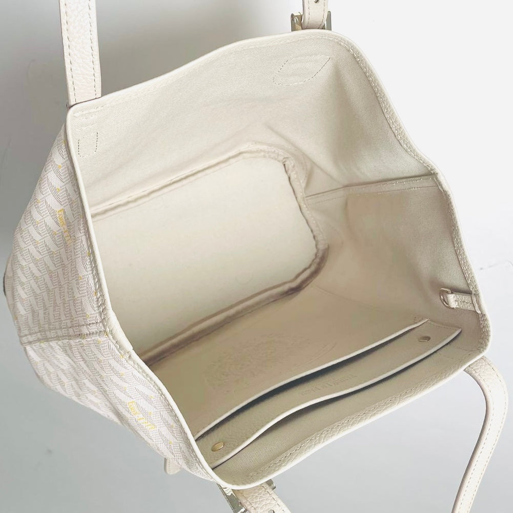 Faure Le Page FLP Sable Taupe Beige Daily Battle 27 Monogram Logo & Leather Shopper Shoulder Tote Bag