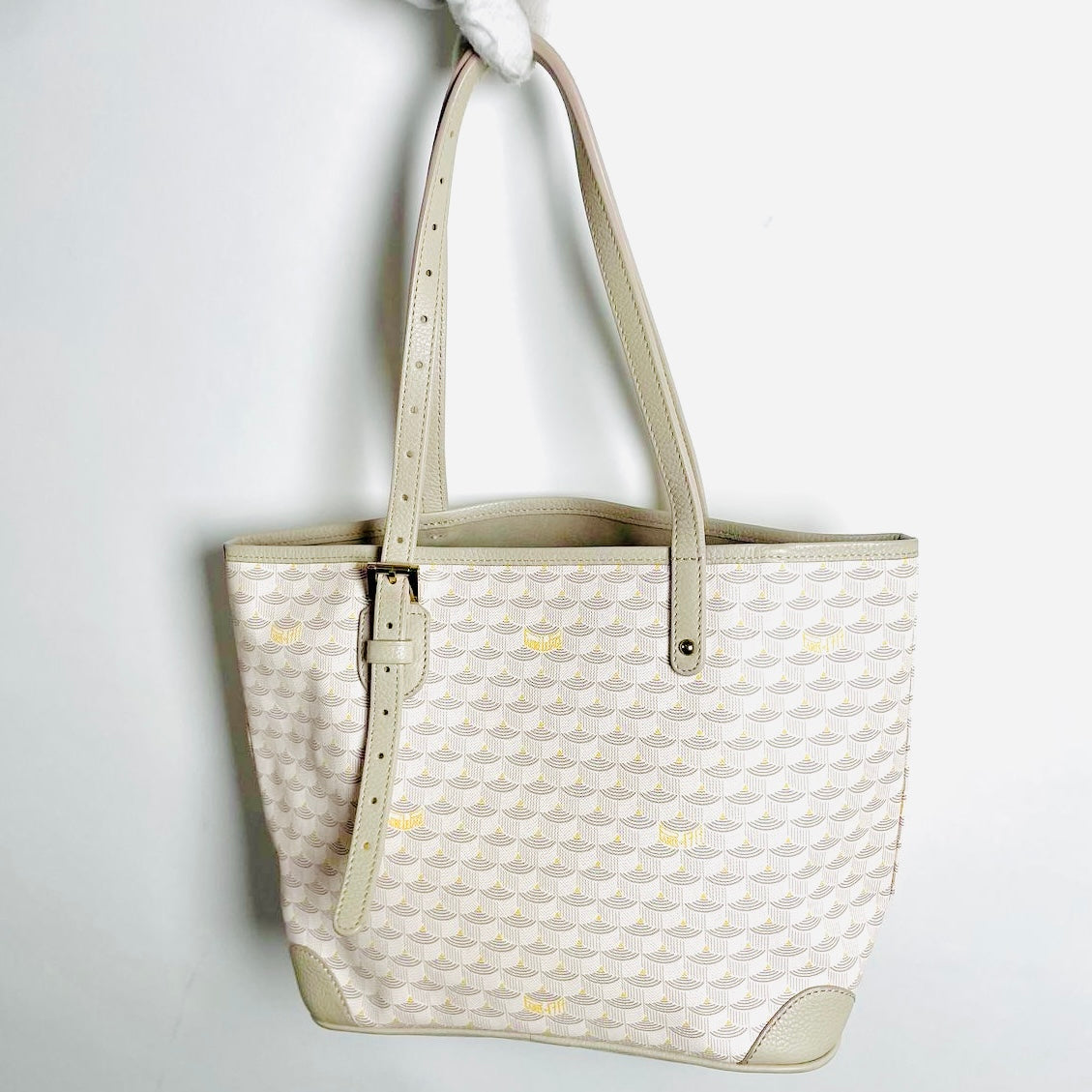 Faure Le Page FLP Sable Taupe Beige Daily Battle 27 Monogram Logo & Leather Shopper Shoulder Tote Bag