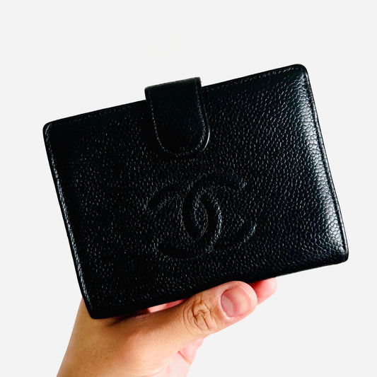 Chanel Black GHW Caviar Leather Giant CC Logo Flap Vintage Bifold Compact Wallet 5s