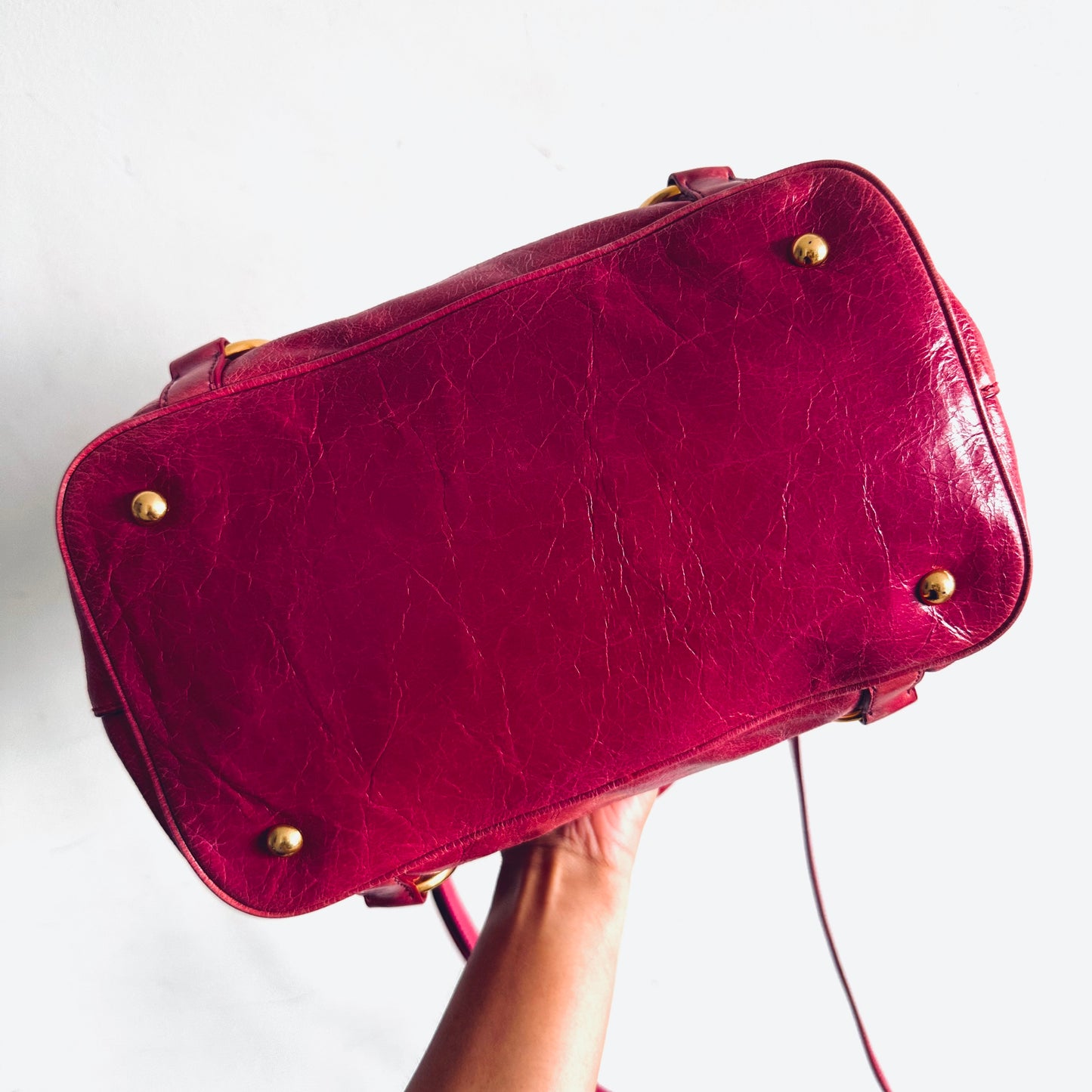 Miu Miu Fuchsia Pink GHW Vitello Lux Classic Logo 2-Way Shopper Shoulder Bauletto Sling Tote Bag