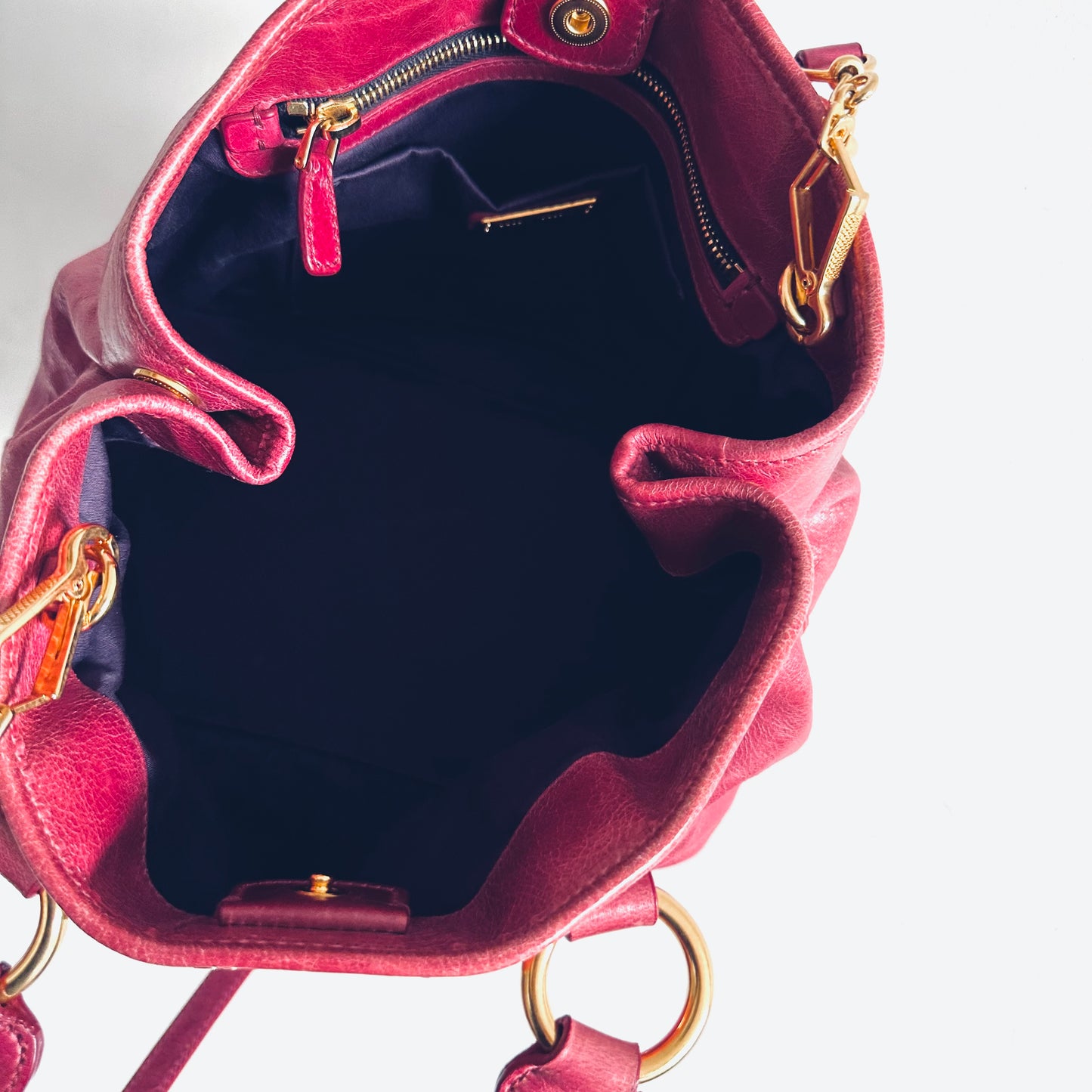 Miu Miu Fuchsia Pink GHW Vitello Lux Classic Logo 2-Way Shopper Shoulder Bauletto Sling Tote Bag