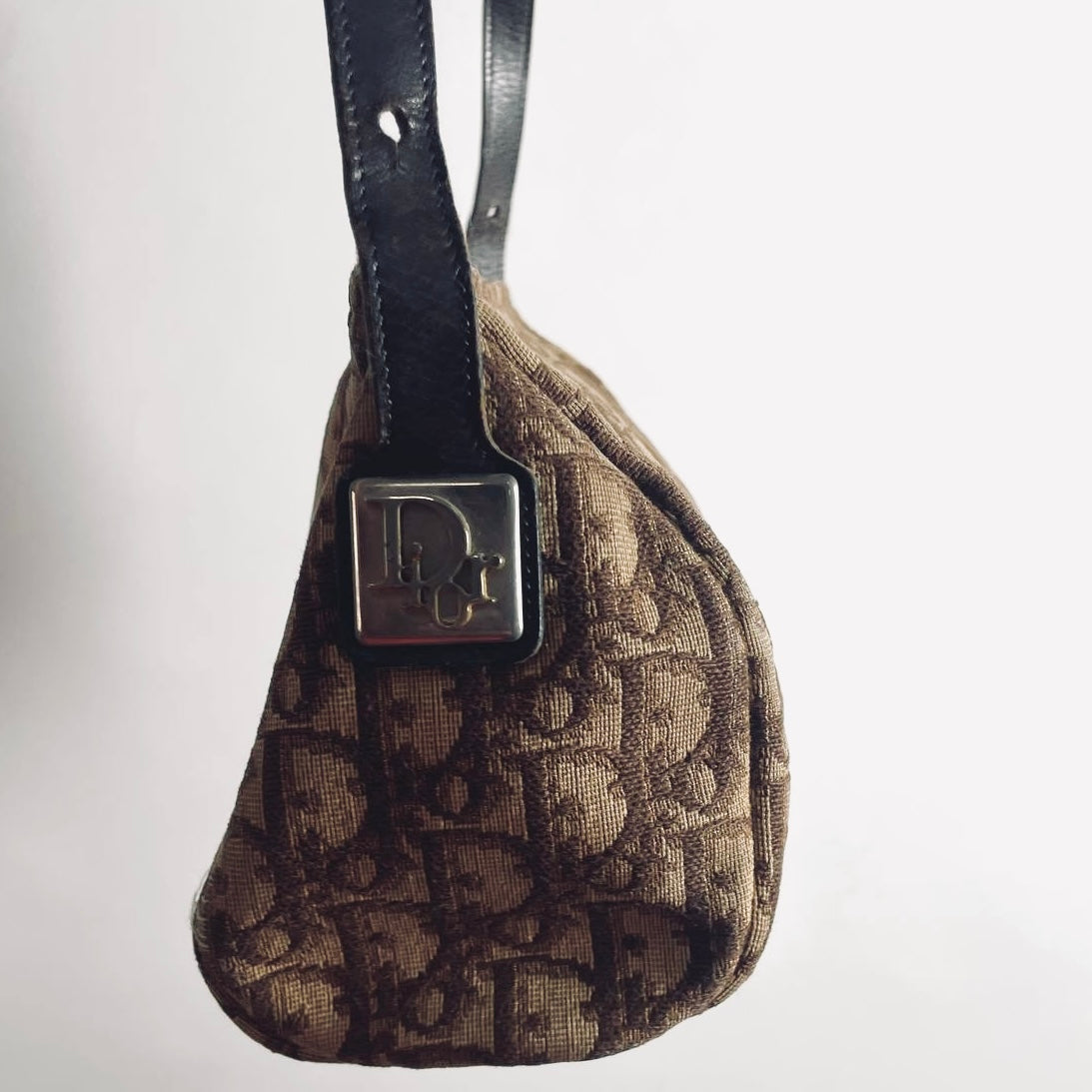 Christian Dior CD Brown GHW Oblique Monogram Logo Vintage 2-Way Roller Papillon Shoulder Sling Bag