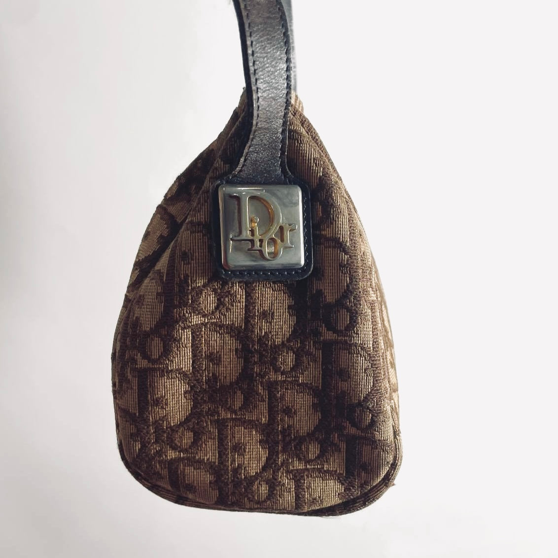 Christian Dior CD Brown GHW Oblique Monogram Logo Vintage 2-Way Roller Papillon Shoulder Sling Bag