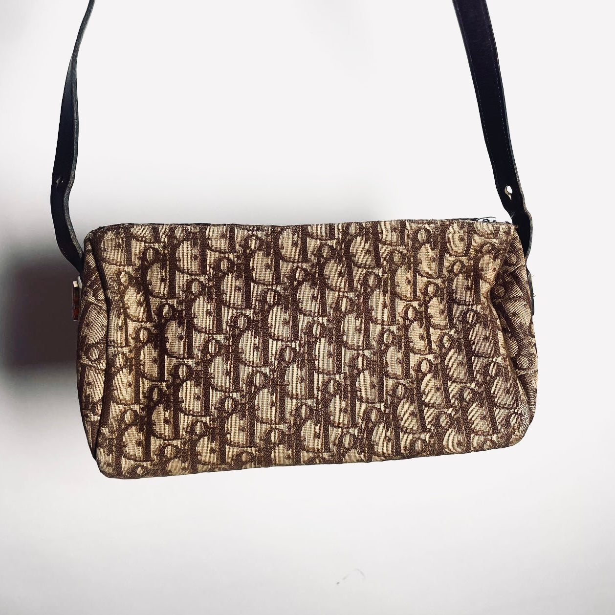 Christian Dior CD Brown GHW Oblique Monogram Logo Vintage 2-Way Roller Papillon Shoulder Sling Bag