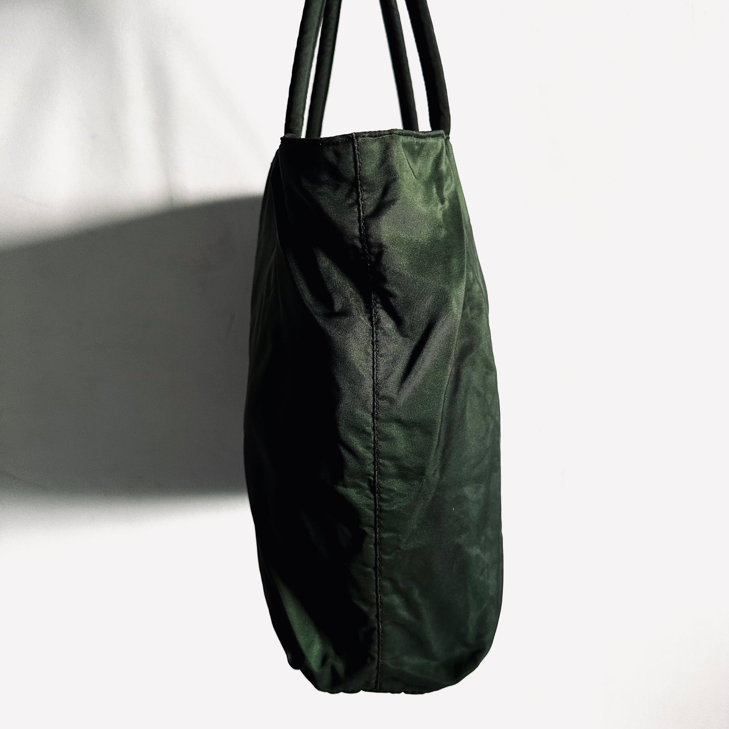 Prada Dark Khaki Tessuto Classic Logo Nylon Wide Zip Shoulder Tote Bag