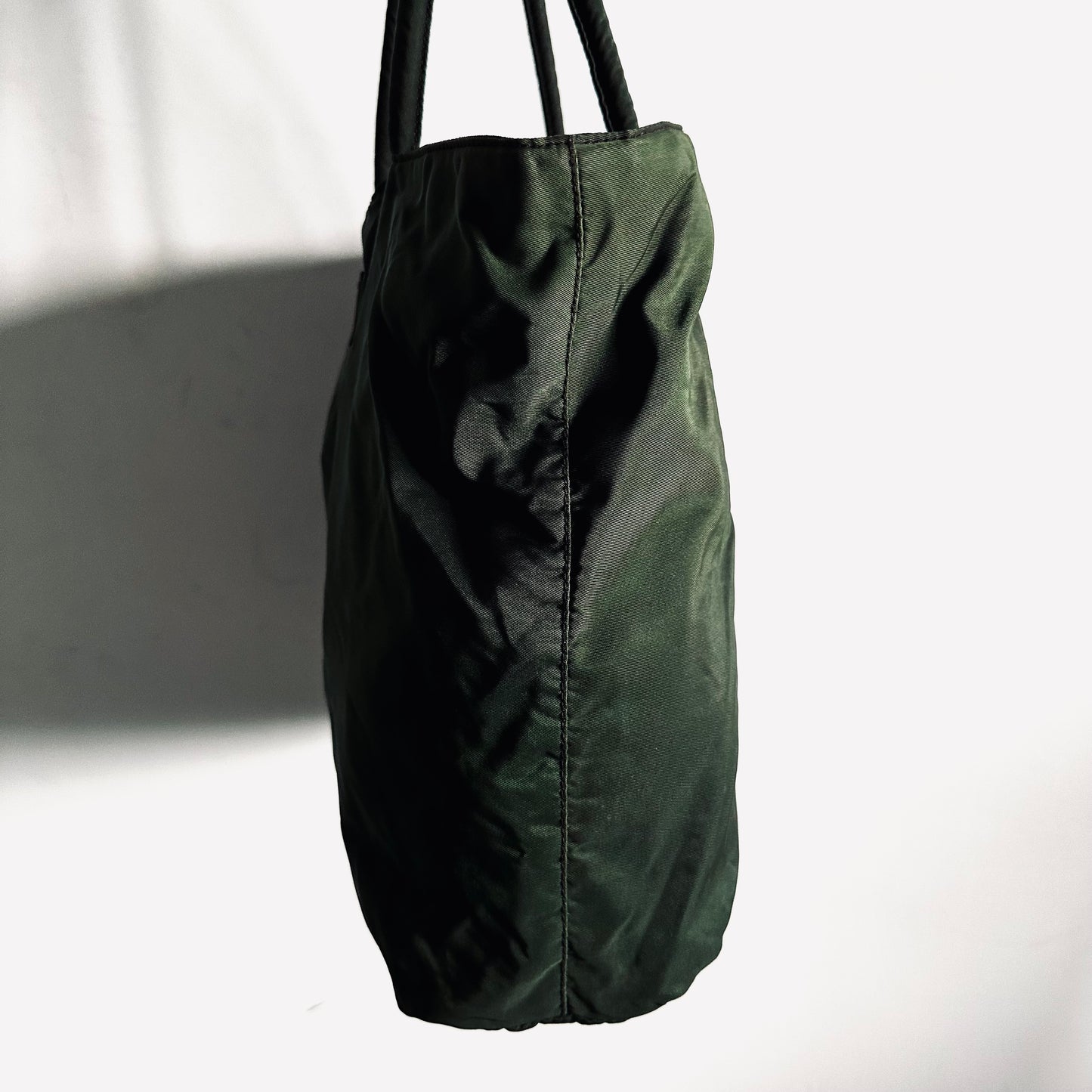 Prada Dark Khaki Tessuto Classic Logo Nylon Wide Zip Shoulder Tote Bag