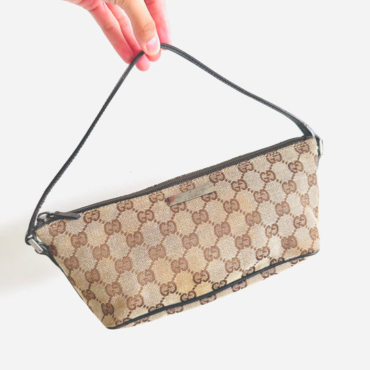Gucci Beige Tan GG Monogram Logo Mini Hobo Pochette Shoulder Bag