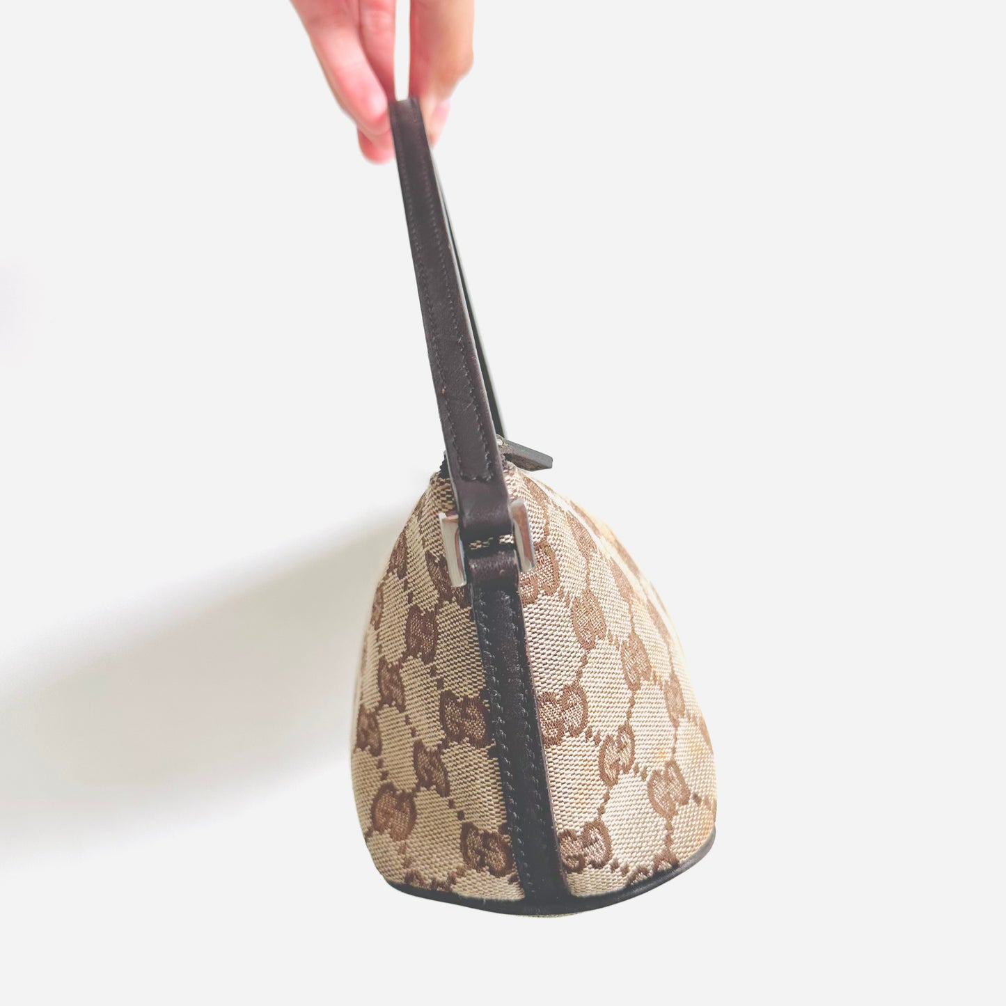 Gucci Beige Tan GG Monogram Logo Mini Hobo Pochette Shoulder Bag