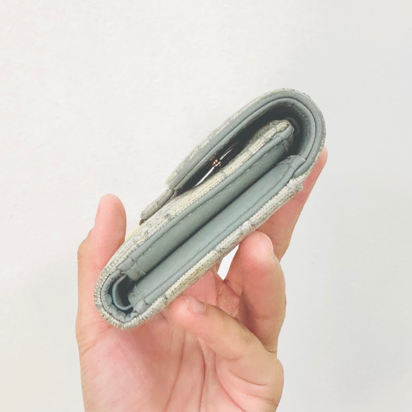 Christian Dior CD Saddle Grey GHW Oblique Monogram Logo Flap Trifold Compact Wallet