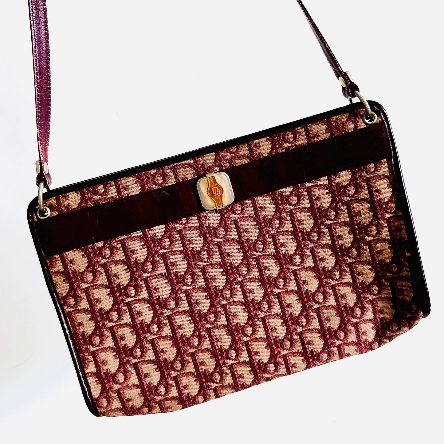 Christian Dior CD Maroon Red GHW Oblique Monogram Logo Shoulder Sling Bag