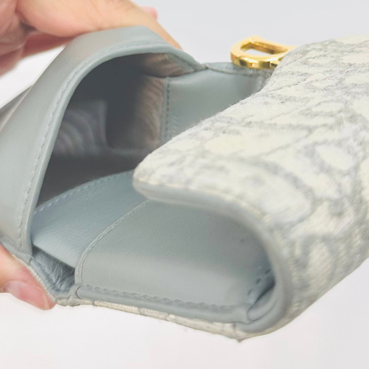 Christian Dior CD Saddle Grey GHW Oblique Monogram Logo Flap Trifold Compact Wallet