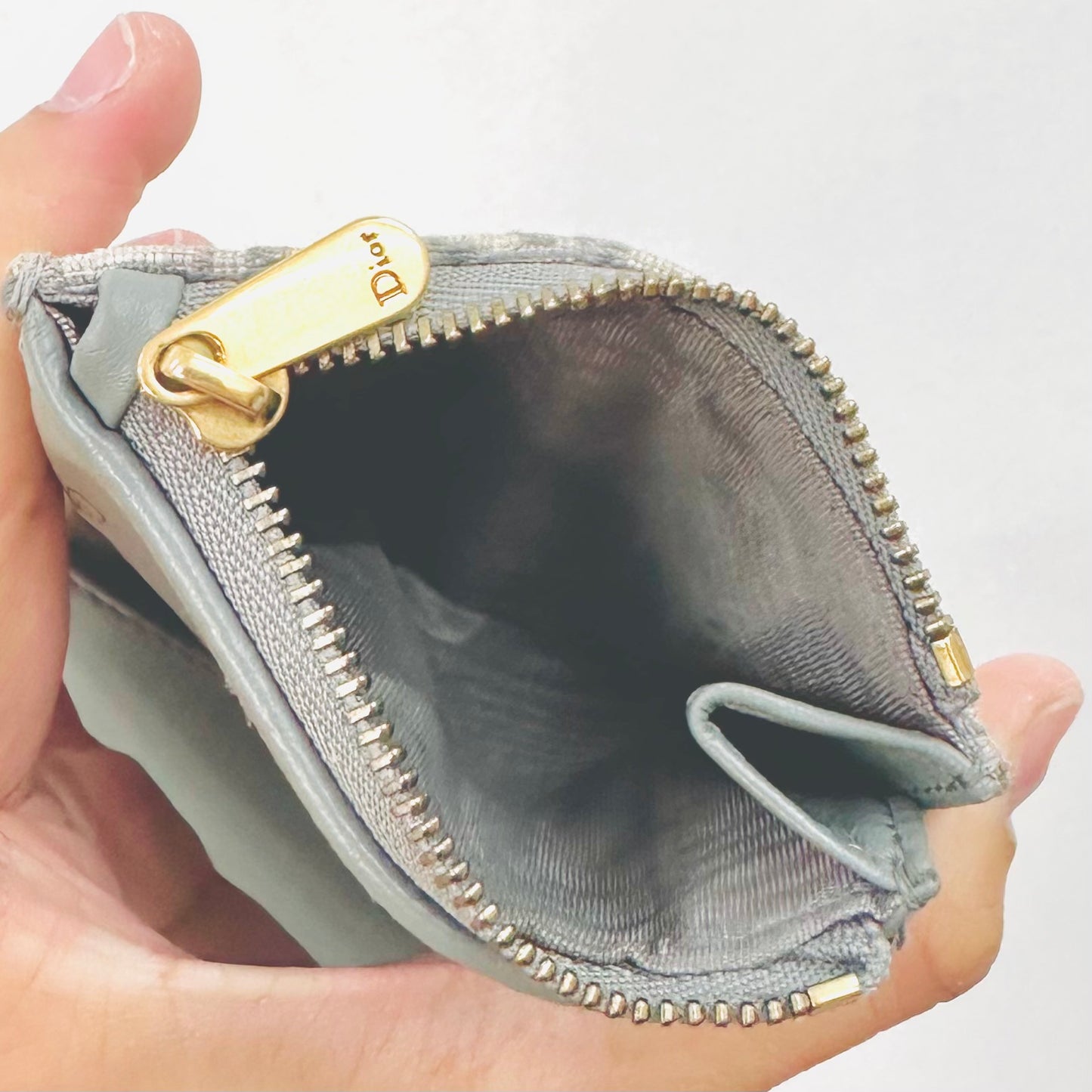 Christian Dior CD Saddle Grey GHW Oblique Monogram Logo Flap Trifold Compact Wallet