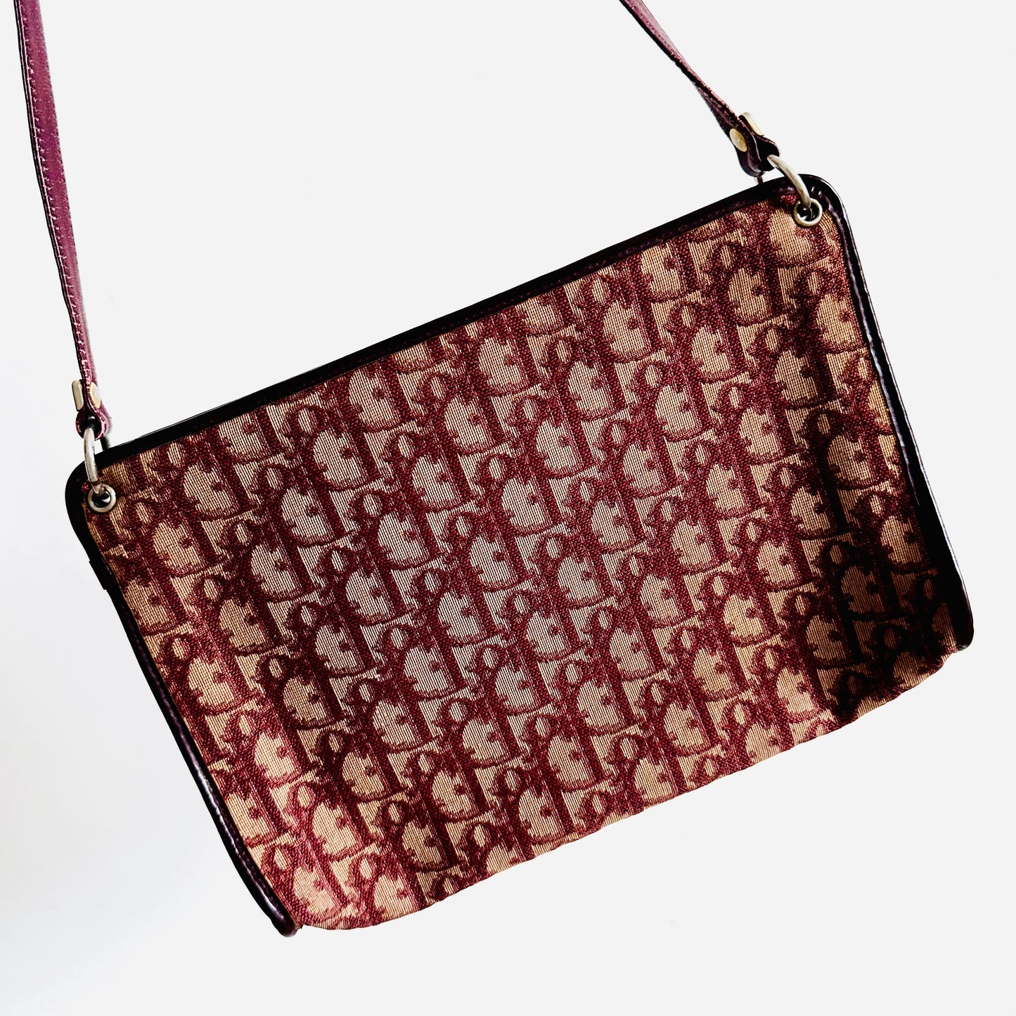 Christian Dior CD Maroon Red GHW Oblique Monogram Logo Shoulder Sling Bag