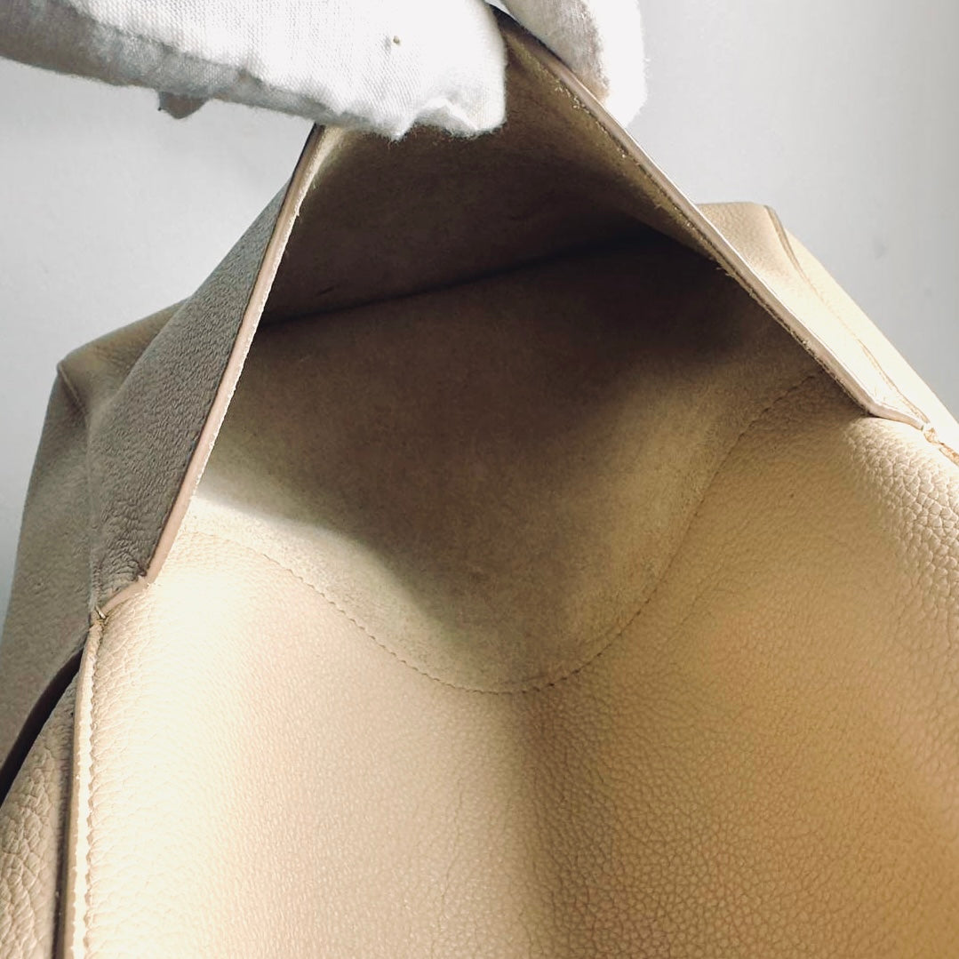 Celine Sangle Sand Taupe Beige GHW Bucket Shoulder Sling Bag Supple Grained Calfskin Leather