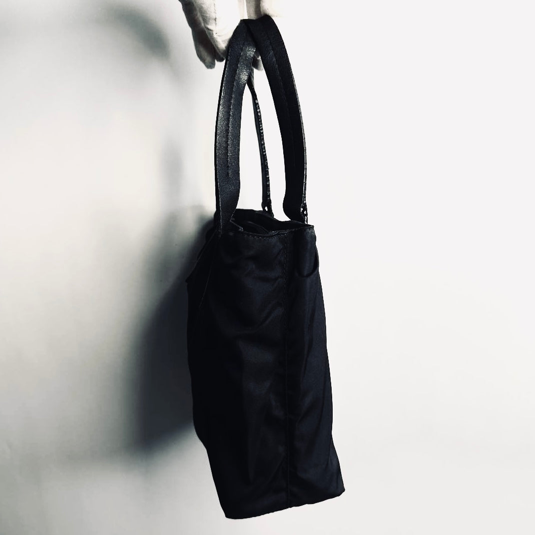 Prada Black Basic Tessuto Nylon Monogram Logo Classic Shopper Tote Bag